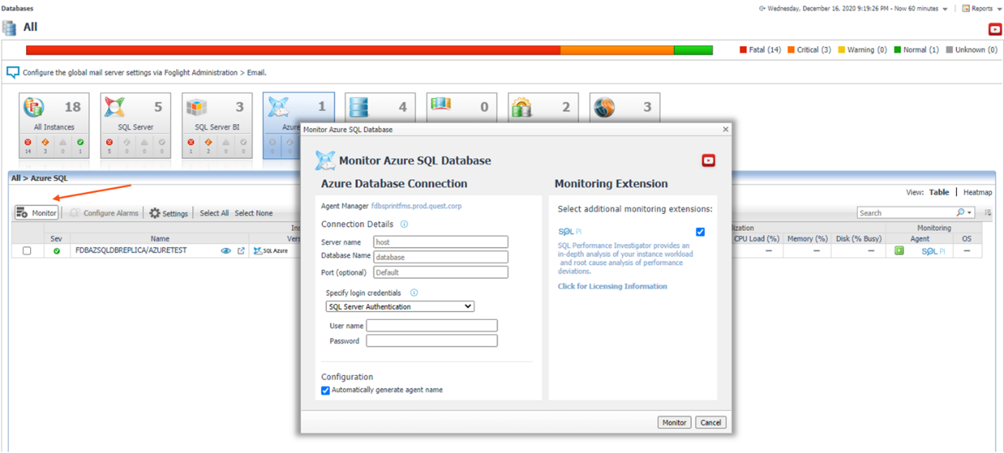 Enabling PI functionality for a new Azure SQL database