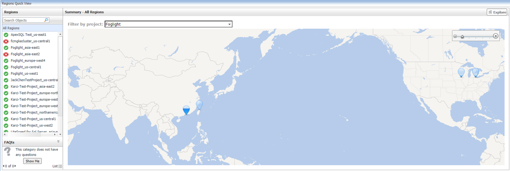 Regions view all the regions of the projects 