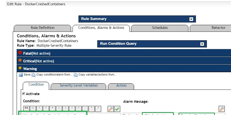 Alerting on Docker counters from Foglight