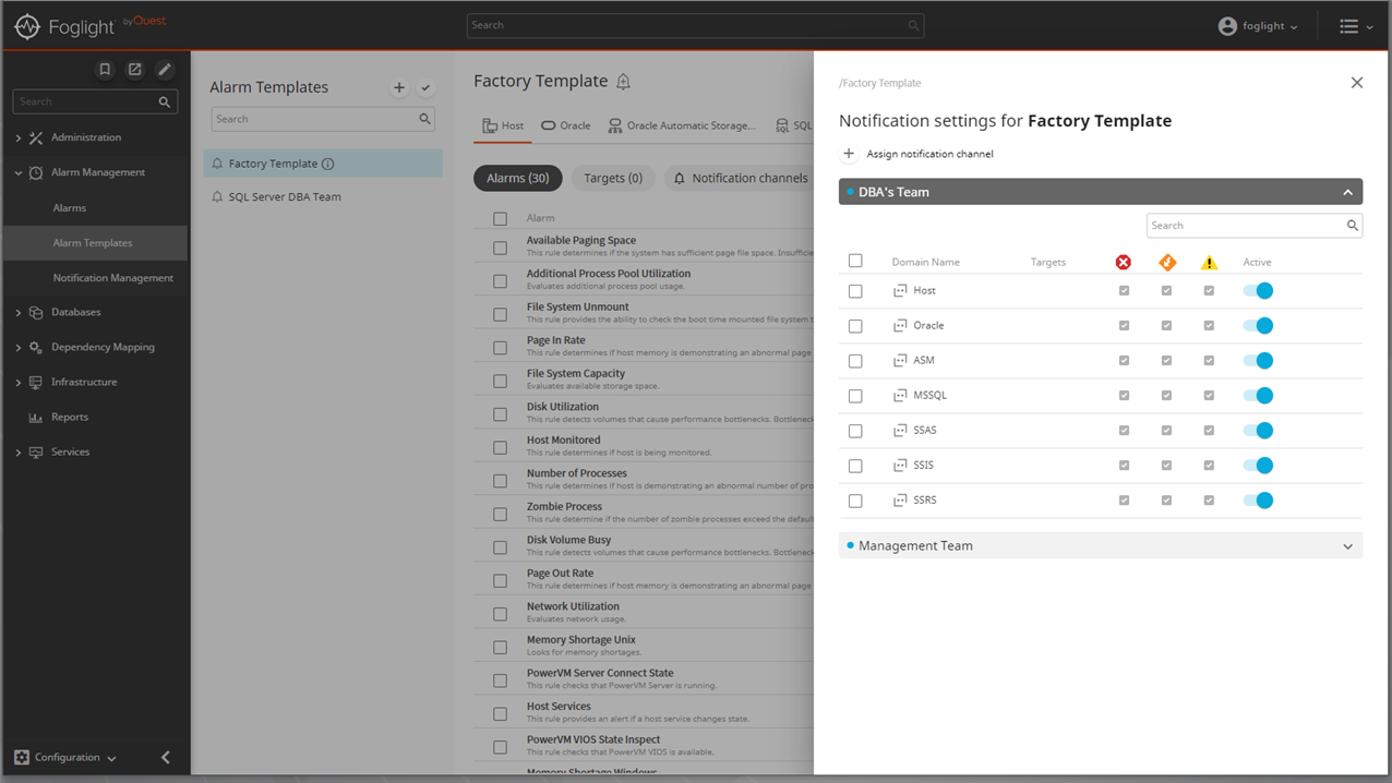  Notification settings for Factory Template