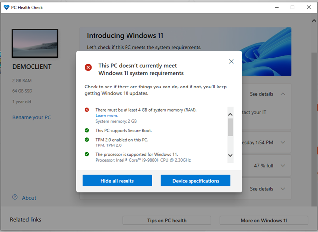 Health check in Windows 11
