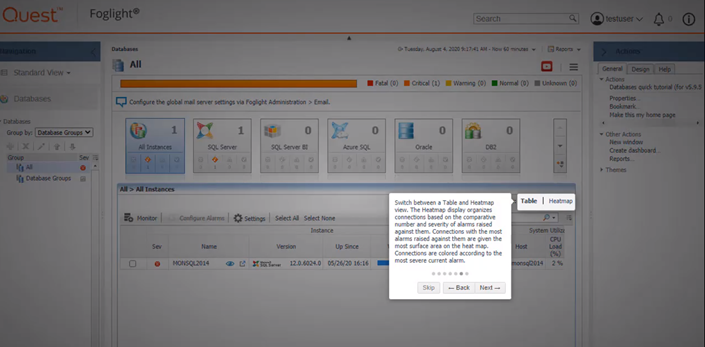 Foglight for Databases includes a walk-through tutorial.