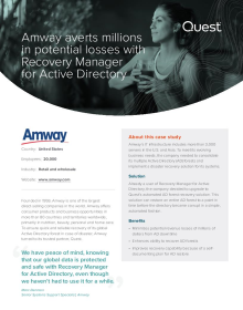 Amway avoids potential revenue loss with Recovery Manager for AD