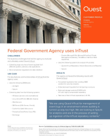 Federal Government Agency uses Quest InTrust to collect event logs