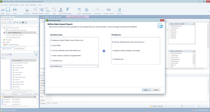 Import and export data