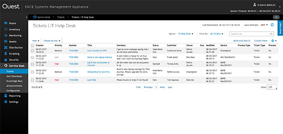 Captura da tela de gerenciamento de service desk