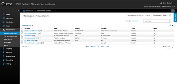Captura de pantalla de la distribución del software