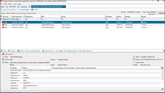 Change Auditor for SQL Server - log d’audit sql server