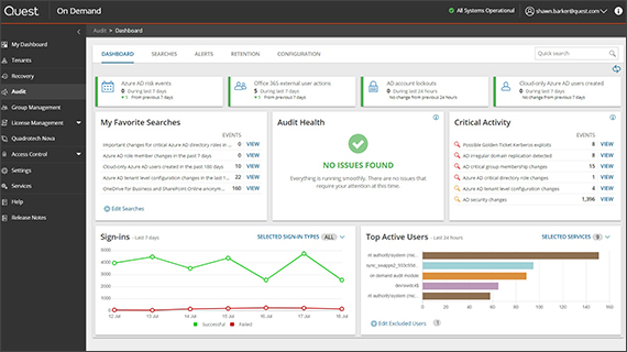 Nehmen Sie schnell Untersuchungen von Vorfällen vor und sichern Sie Ihre Hybrid-Umgebung über ein zentrales Dashboard mit unserem Office 365-Audit-Tool On Demand Audit.