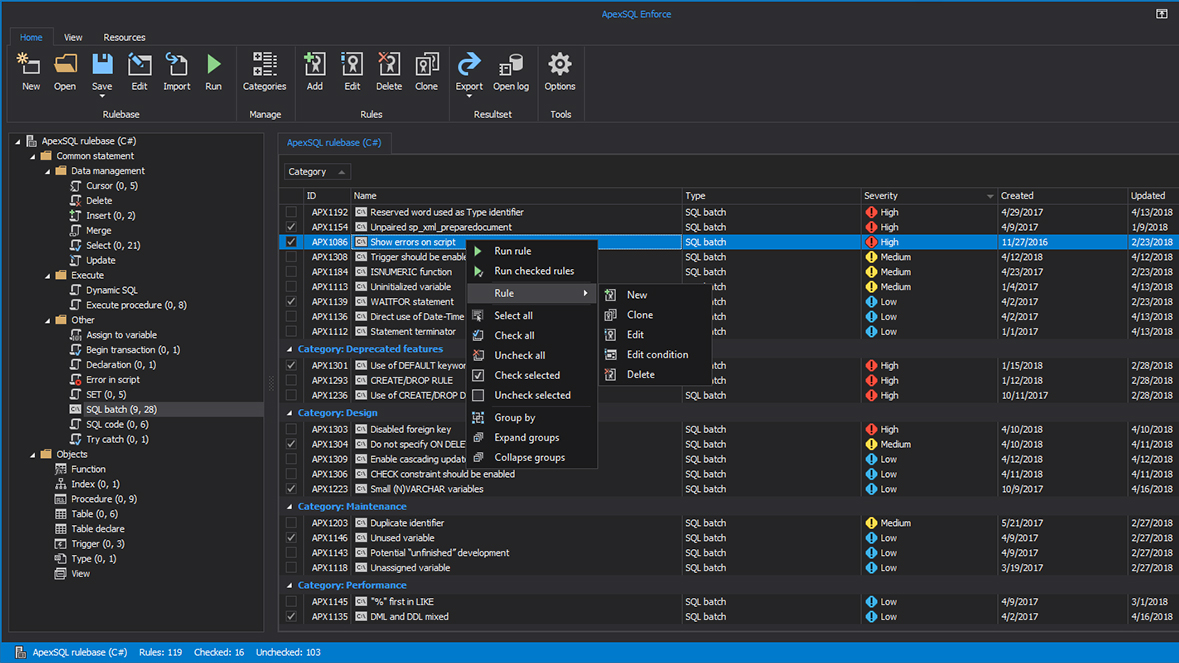 SQL coding best practices rulebase management