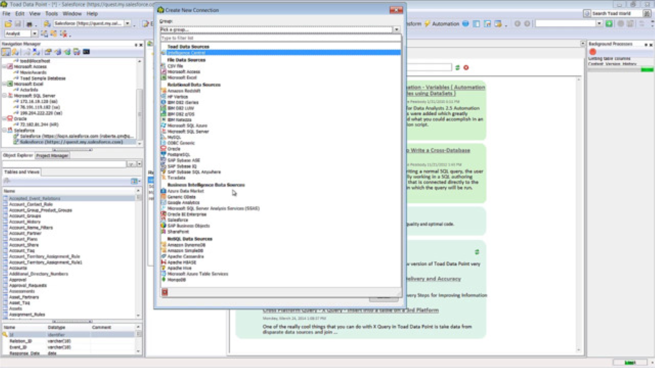 Connect to SalesForce through Toad Data Point video guide Quest