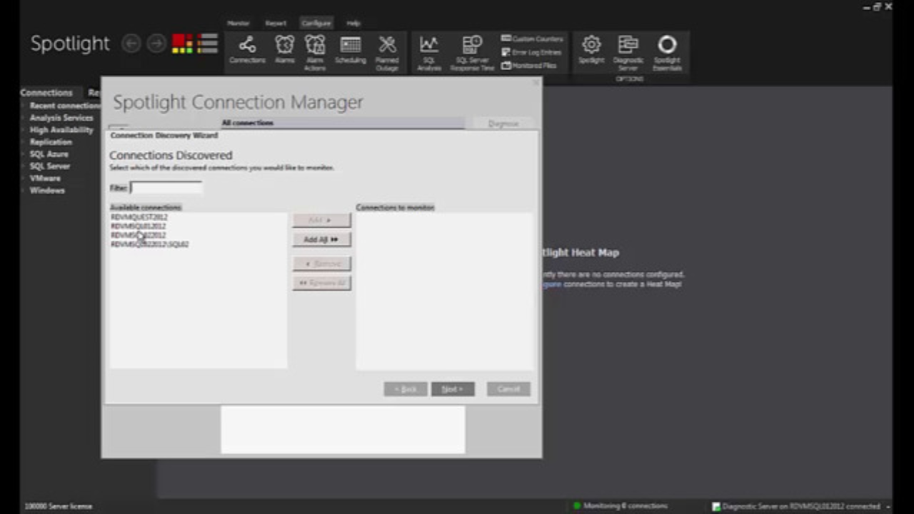How to create connections in Spotlight on SQL Server
