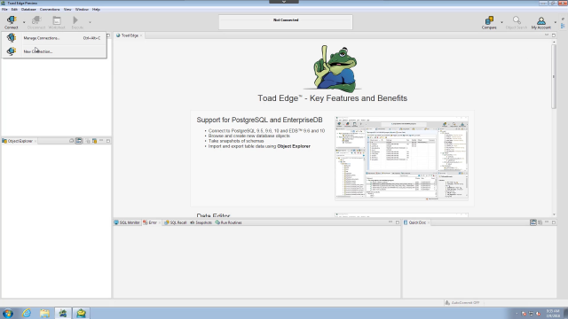 Connections in Toad Edge PostgreSQL Technical Preview