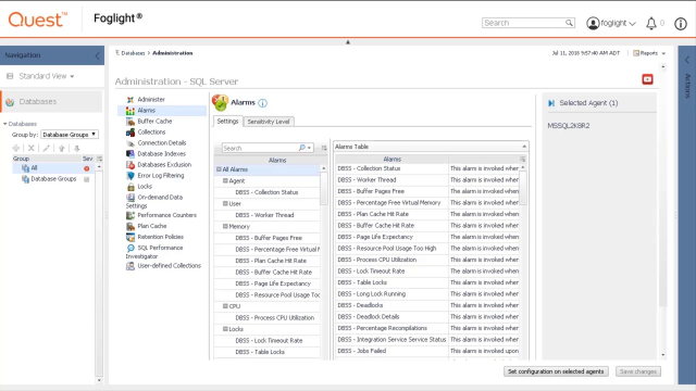 Defining Database Agent Alarm Sensitivity