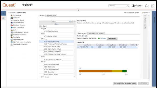 Defining Database Agent Alarm Settings