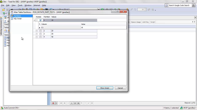 Enhancements to the partition tables in Toad for DB2