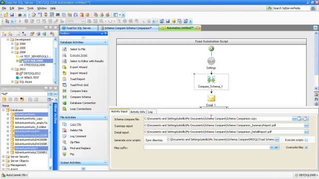 How to automate a schema compare in Toad for SQL Server