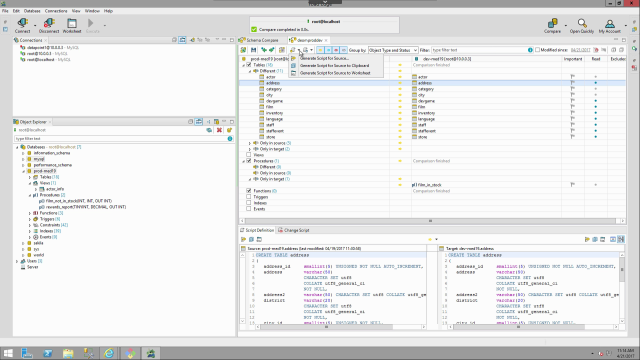 How to compare database schema in Toad Edge