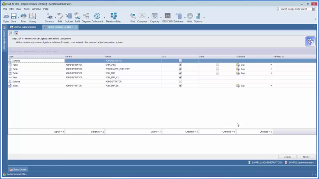 How to compare DDL in a file to live DB objects in Toad for DB2 LUW