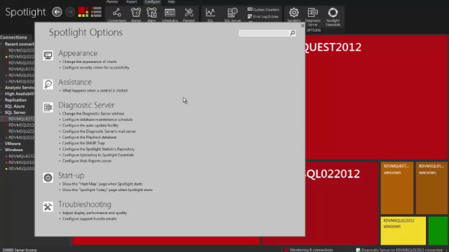 How to configure the Spotlight console in Spotlight on SQL Server