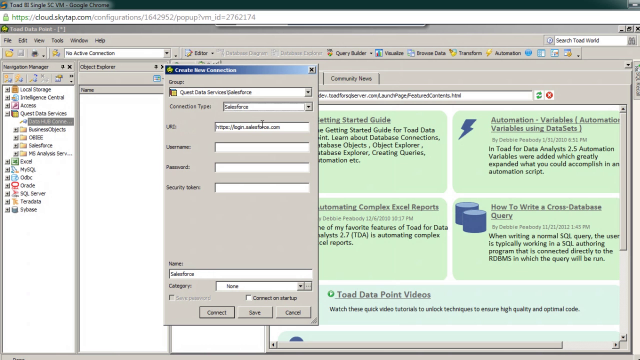 How to connect to a Salesforce instance with Toad Data Point