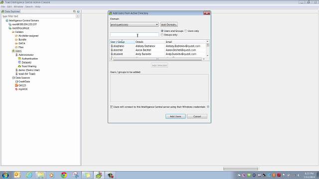How to connect to Active Directory users in Toad Intelligence Central