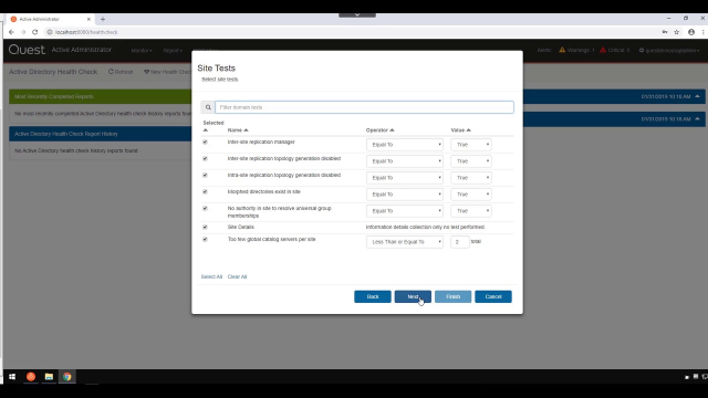 How to create a health test in the web console in Active Administrator