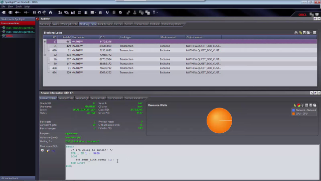How to identify and resolve database locks in Spotlight on Oracle