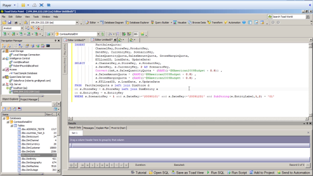 How to send data to the SQL editor in Toad Data Point