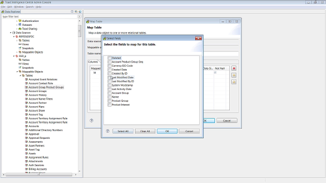 How to use SOQL queries to map tables in Toad Intelligence Central server