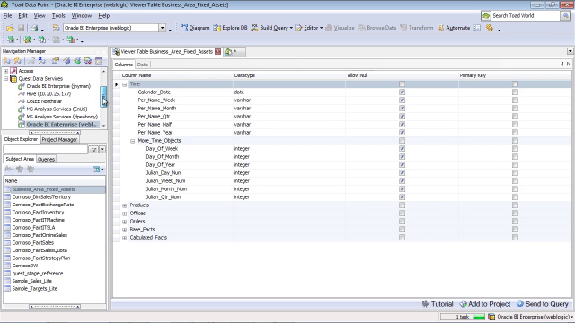 Introduction to the enhanced OBIEE connector in Toad Data Point