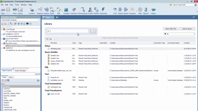 Introduction to the library tool in Toad Data Point 