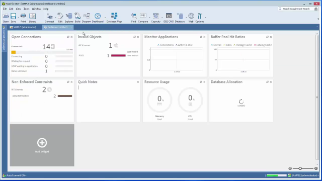 Overview of the new dashboard feature in Toad for DB2 LUW